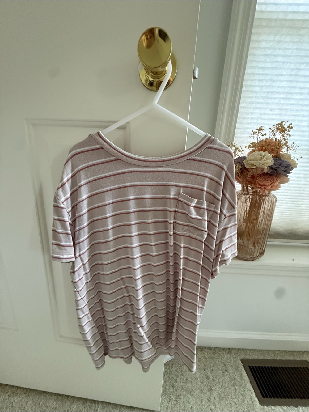 Striped Pink & White Short Sleeve Pocket Tee